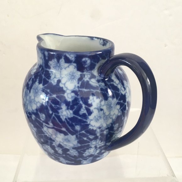 Ironstone China Pitcher Blue White Flow Ware Chintz Floral Marked 4.25" T #1 - Picture 3 of 8